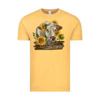 Vintage Mustard charolais cow with sunflowers Vintage Tee - LillyAllenDesigns