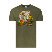 Vintage Olive charolais cow with sunflowers Vintage Tee - LillyAllenDesigns