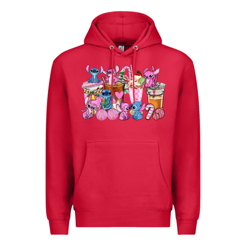 Stitch And Lilo Pink Christmas Coffee Cups Premium Hoodie by AdoDesignShop | Teevron