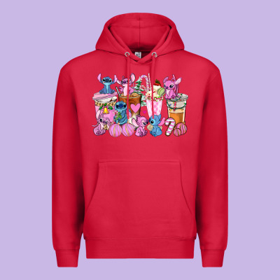 Stitch And Lilo Pink Christmas Coffee Cups Premium Hoodie Designed By Adodesignshop