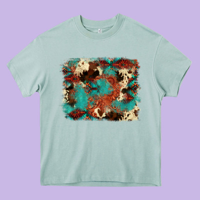 Aztec Turquoise Glitter Cowhide  Tooled Leather Ba Heavy Core Tee Designed By Fadigitalartstudio