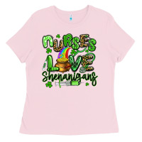 Bubblegum Pink nurses love shenanigans st patricks day Ladies Tee - Artiststas