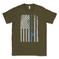 Army Green fishing american flag vintage fishing rod patriotic 4ht of july gift f Classic Tee - linhVisuals
