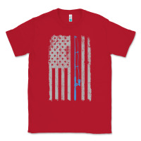 Red fishing american flag vintage fishing rod patriotic 4ht of july gift f Classic Tee - linhVisuals