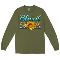 Army Green blessed mom with sunflower Long Sleeve Tee - Artiststas