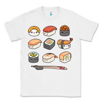 White happy sushi kawaii anime japanese food lover funny illustration gift Classic Tee - linhVisuals