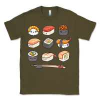 Army Green happy sushi kawaii anime japanese food lover funny illustration gift Classic Tee - linhVisuals