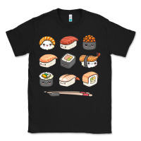 Black happy sushi kawaii anime japanese food lover funny illustration gift Classic Tee - linhVisuals