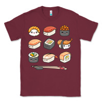 Burgundy happy sushi kawaii anime japanese food lover funny illustration gift Classic Tee - linhVisuals
