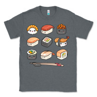Charcoal Heather happy sushi kawaii anime japanese food lover funny illustration gift Classic Tee - linhVisuals