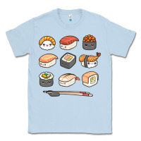 Dusty Blue happy sushi kawaii anime japanese food lover funny illustration gift Classic Tee - linhVisuals
