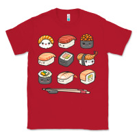 Red happy sushi kawaii anime japanese food lover funny illustration gift Classic Tee - linhVisuals