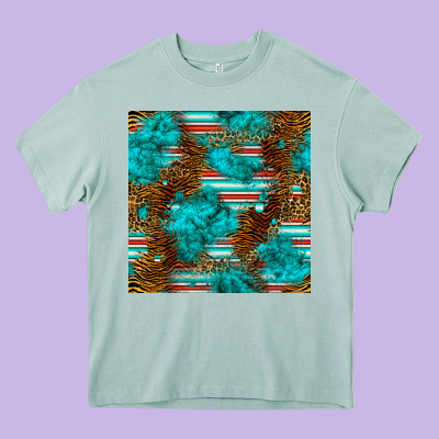 Turquoise Serape Leopard Seamless Pattern Heavy Core Tee Designed By Bundleandbundleshop