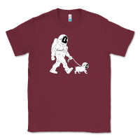 Burgundy walking the dog astronaut Classic Tee - linhVisuals