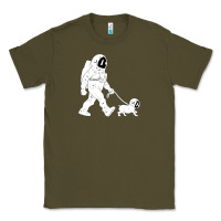 Army Green walking the dog astronaut Classic Tee - linhVisuals