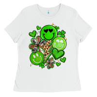 White st patrick's day green smile Ladies Tee - Artiststas