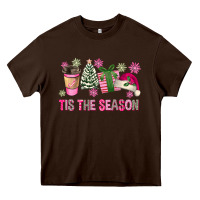 Chocolate Brown Pink Christmas Tis The Season Heavy Core Tee - FaDigitalArtStudio