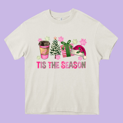 Pink Christmas Tis The Season Heavy Core Tee Designed By Fadigitalartstudio