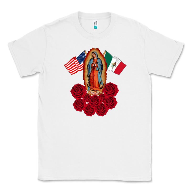 Our Lady Virgen De Guadalupe Mexican American Flag Holiday Classic Tee by linhVisuals | Teevron