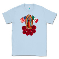 Dusty Blue our lady virgen de guadalupe mexican american flag holiday Classic Tee - linhVisuals