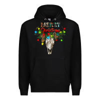Black merry christmas bull skull Premium Hoodie - RanaPortraitStore