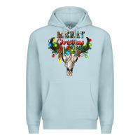 Blue Mist merry christmas bull skull Premium Hoodie - RanaPortraitStore