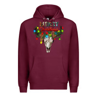Burgundy merry christmas bull skull Premium Hoodie - RanaPortraitStore