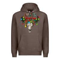 Merry Christmas Bull Skull Premium Hoodie | Teevron