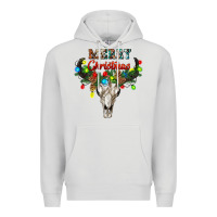 Dove Grey merry christmas bull skull Premium Hoodie - RanaPortraitStore