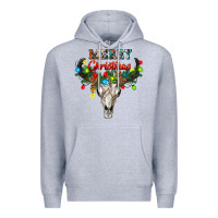 Heather Grey merry christmas bull skull Premium Hoodie - RanaPortraitStore