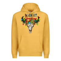 Mustard merry christmas bull skull Premium Hoodie - RanaPortraitStore
