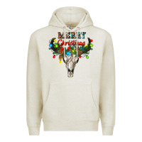 Oatmeal Heather merry christmas bull skull Premium Hoodie - RanaPortraitStore