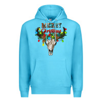 Ocean Blue merry christmas bull skull Premium Hoodie - RanaPortraitStore