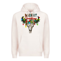 Pale Pink merry christmas bull skull Premium Hoodie - RanaPortraitStore
