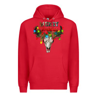 Red merry christmas bull skull Premium Hoodie - RanaPortraitStore