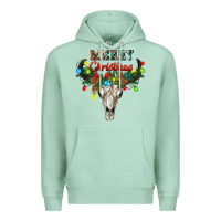 Seafoam merry christmas bull skull Premium Hoodie - RanaPortraitStore