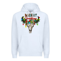 White merry christmas bull skull Premium Hoodie - RanaPortraitStore