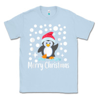 Dusty Blue penguin merry christmas with snow Classic Tee - linhVisuals