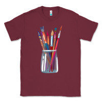Burgundy Paint Brushes Classic Tee - linhVisuals