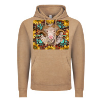Vintage Coffee merino ram with sunflowers and gemstone mousepad Vintage Hoodie - BarkalooDesign