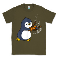 Army Green penguin playing violin animal Classic Tee - linhVisuals