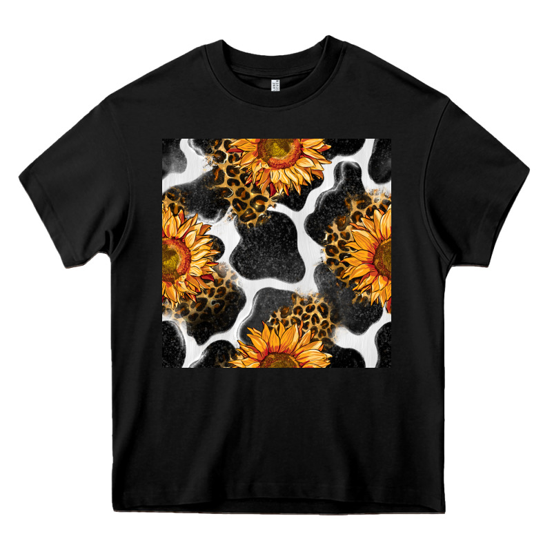 Cowhide Leopard Sunflower Seamless Pattern Heavy Core Tee by BundleAndBundleShop | Teevron