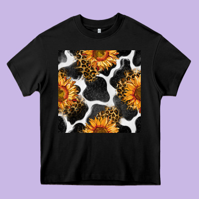 Cowhide Leopard Sunflower Seamless Pattern Heavy Core Tee Designed By Bundleandbundleshop