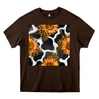 Chocolate Brown cowhide leopard sunflower seamless pattern Heavy Core Tee - BundleAndBundleShop