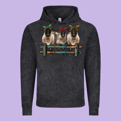 3 Sheeps Suffolk Ewe With Bandanas And Fence Vintage Hoodie Designed By Barkaloodesign