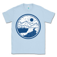 Dusty Blue River Mountain Badge Classic Tee - linhVisuals