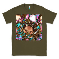 Army Green hairdresser messy bun hand mirror and scissors with leopard and tiger  Classic Tee - BundleAndBundleShop