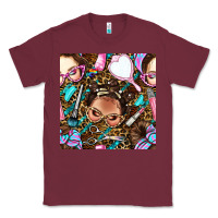 Burgundy hairdresser messy bun hand mirror and scissors with leopard and tiger  Classic Tee - BundleAndBundleShop