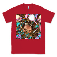 Red hairdresser messy bun hand mirror and scissors with leopard and tiger  Classic Tee - BundleAndBundleShop