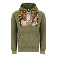Vintage Olive merino ram with sunflowers Vintage Hoodie - BarkalooDesign